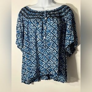 VINTAGE R-Q-T Bohemian Floral Hippie Top Blouse Med Colorful Lightweight Comfort